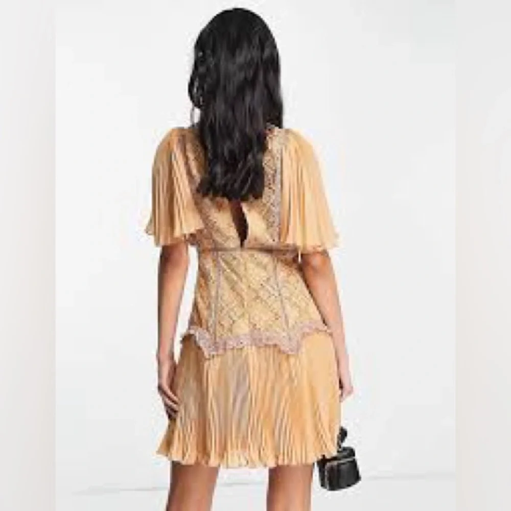 Asos Design Lace Contrast Mini Dress with Pleated Sleeves & Skirt, 10 - Picture 2 of 8